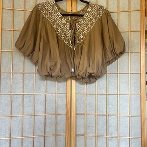 Free People Brown Embroidered Women's Top